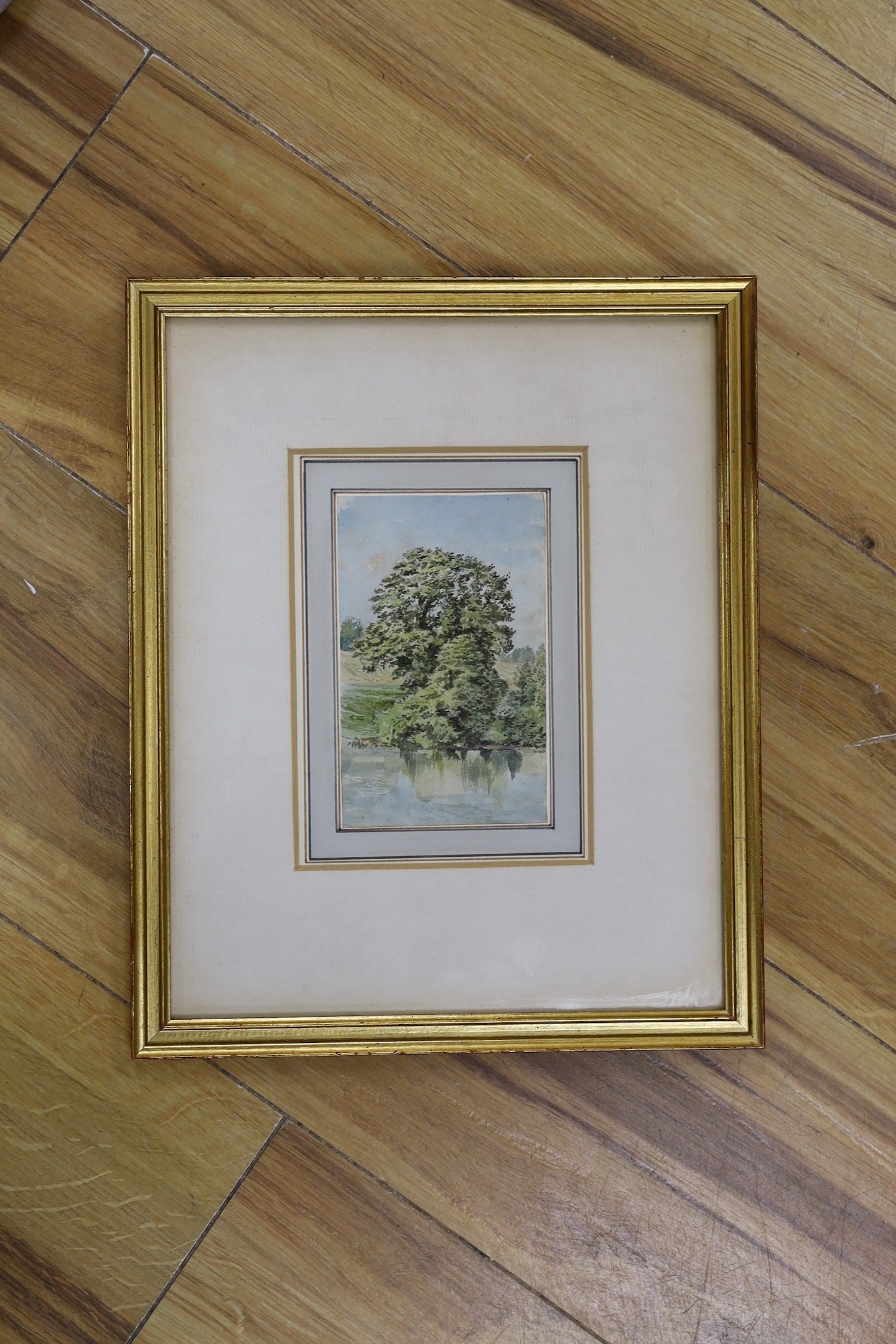 Clark Rampling (c.1850), An oak by a pool Hatton Water, Lancashire, watercolour, 13 x 8.25cm